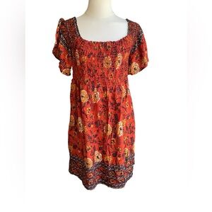***SOLD***NEW LUNACHIX Orange Floral Resort Mini Short Sleeve Dress Size Small